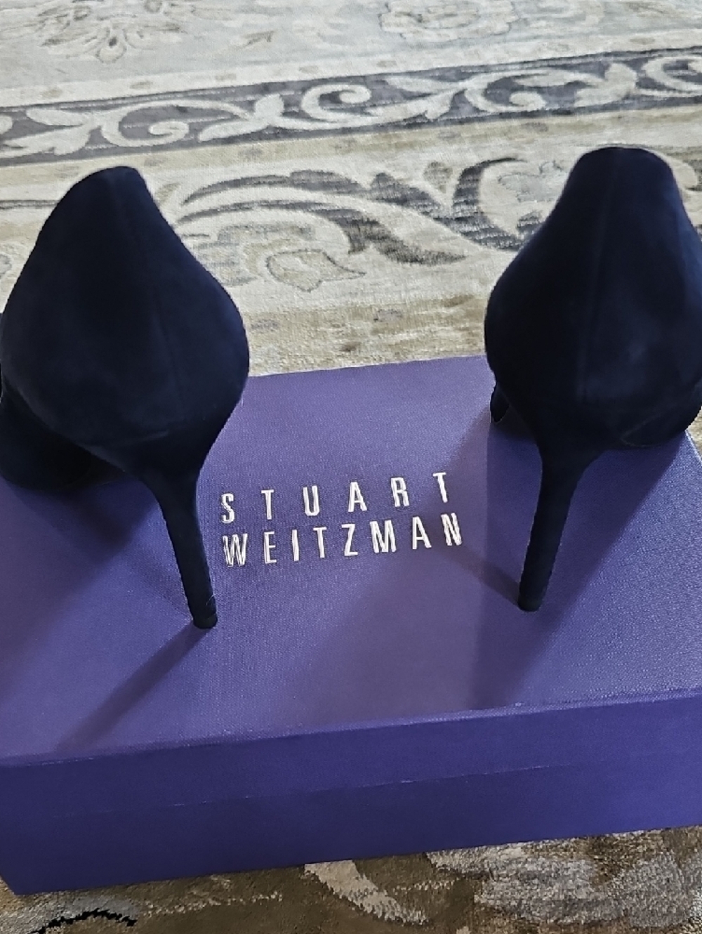 Stuart Weitzman Navy Suede Pointed-Toe Stiletto Pumps - Picture 5 of 8